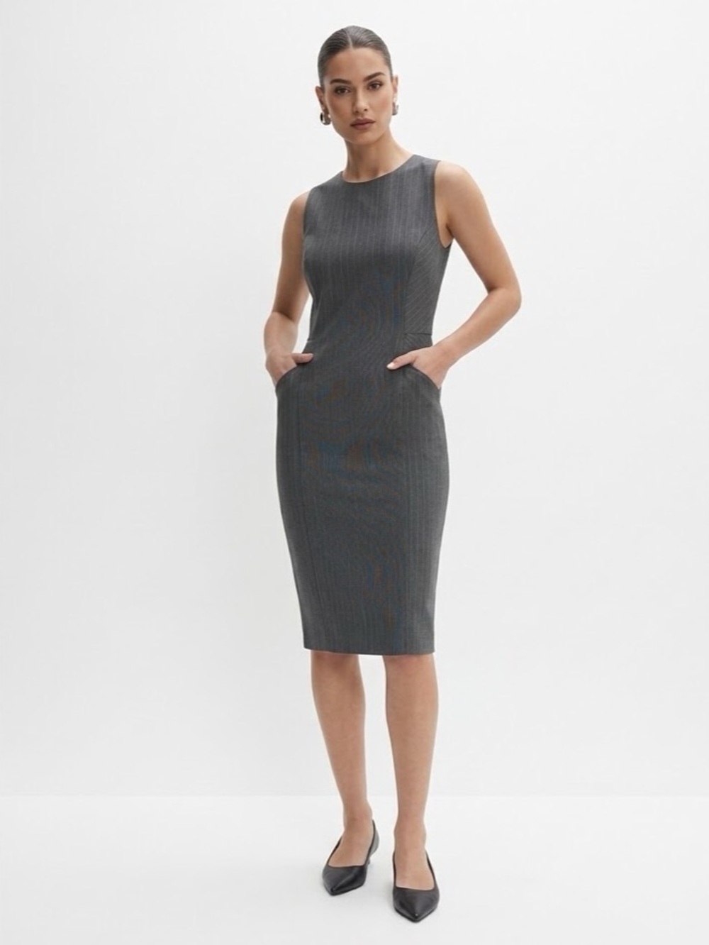 Melanie Lyne Sleeveless Midi Sheath Dress in Gray Size 8/10 Like New